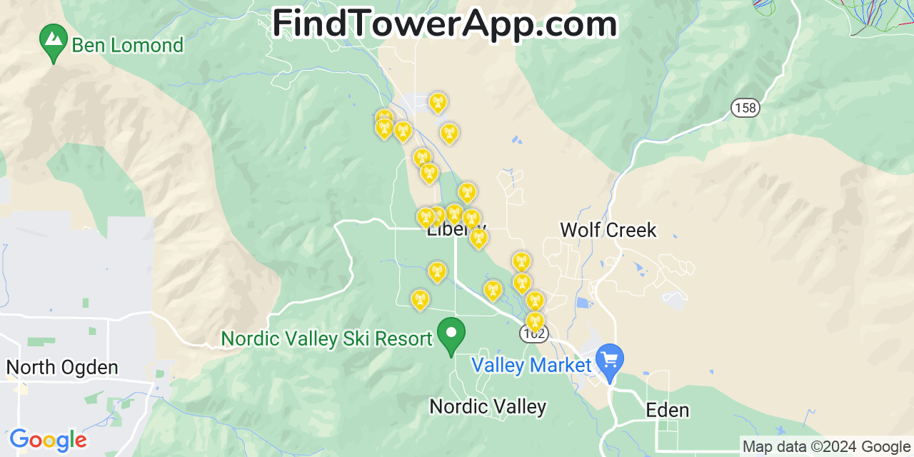 AT&T 4G/5G cell tower coverage map Liberty, Utah