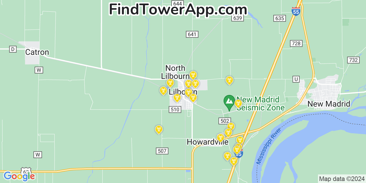 AT&T 4G/5G cell tower coverage map Lilbourn, Missouri