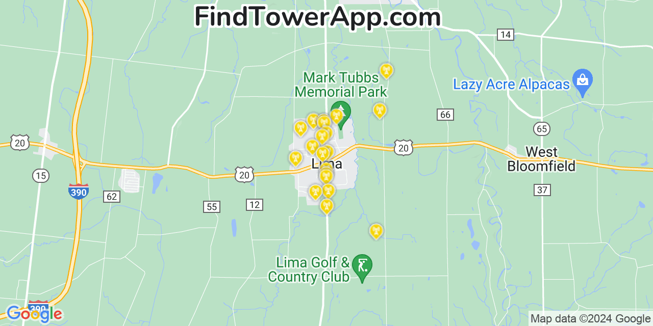 AT&T 4G/5G cell tower coverage map Lima, New York
