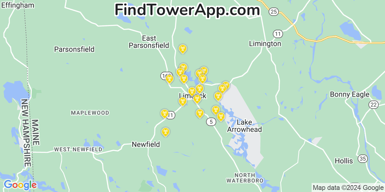 AT&T 4G/5G cell tower coverage map Limerick, Maine