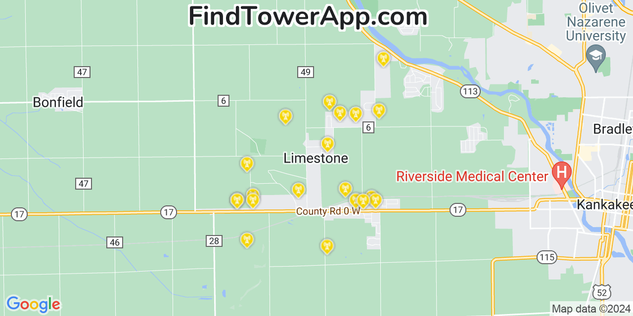 AT&T 4G/5G cell tower coverage map Limestone, Illinois