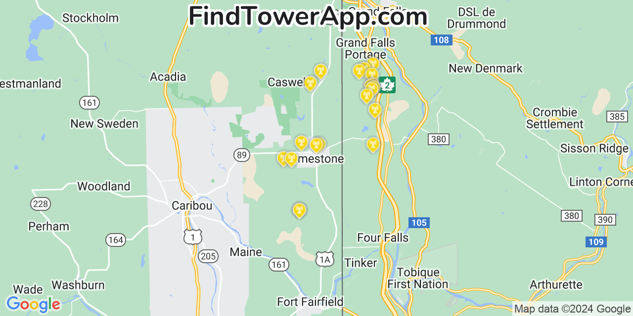 AT&T 4G/5G cell tower coverage map Limestone, Maine