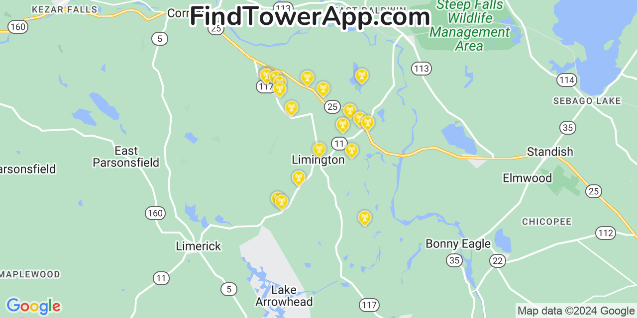 AT&T 4G/5G cell tower coverage map Limington, Maine