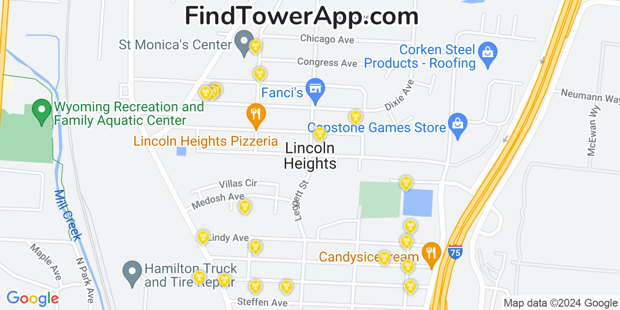 AT&T 4G/5G cell tower coverage map Lincoln Heights, Ohio