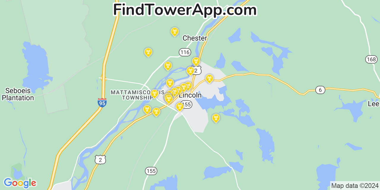AT&T 4G/5G cell tower coverage map Lincoln, Maine