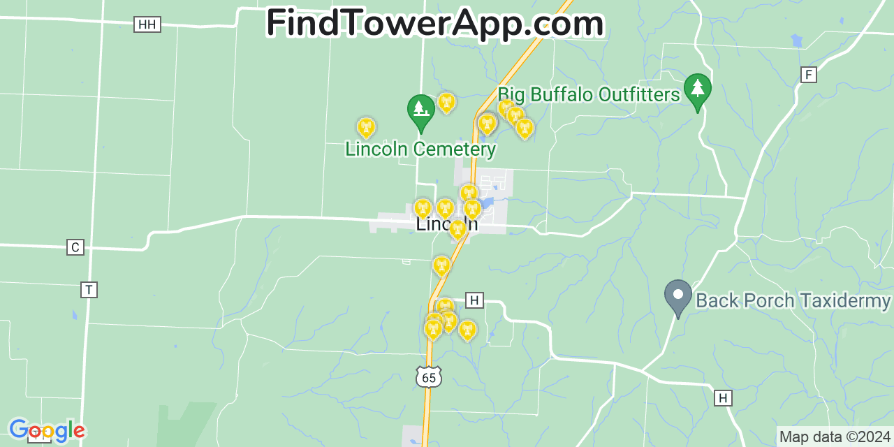 Verizon 4G/5G cell tower coverage map Lincoln, Missouri