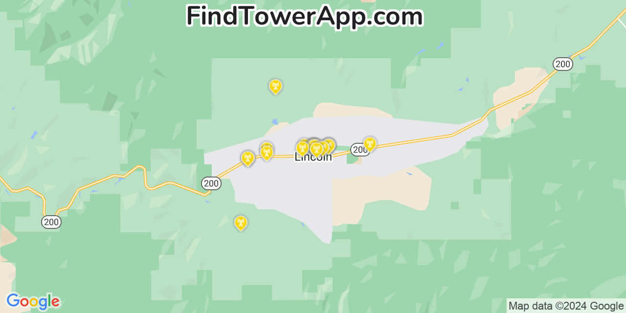 AT&T 4G/5G cell tower coverage map Lincoln, Montana