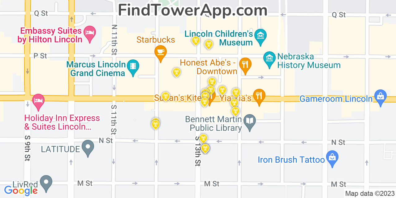 AT&T 4G/5G cell tower coverage map Lincoln, Nebraska