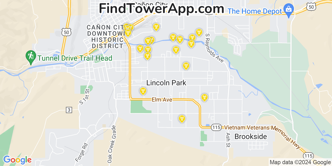 AT&T 4G/5G cell tower coverage map Lincoln Park, Colorado