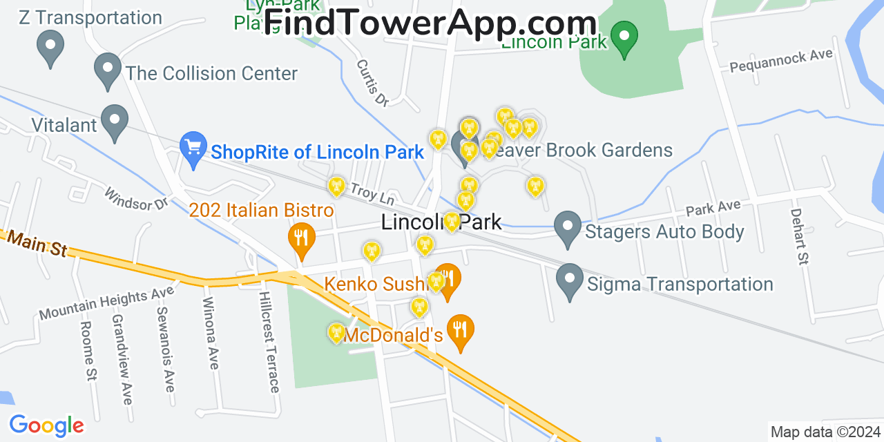 AT&T 4G/5G cell tower coverage map Lincoln Park, New Jersey