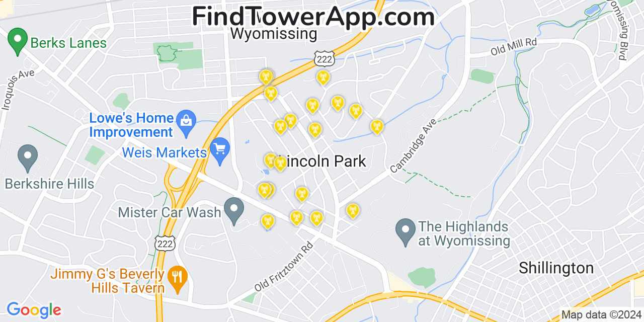 T-Mobile 4G/5G cell tower coverage map Lincoln Park, Pennsylvania
