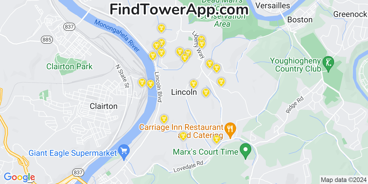 AT&T 4G/5G cell tower coverage map Lincoln, Pennsylvania