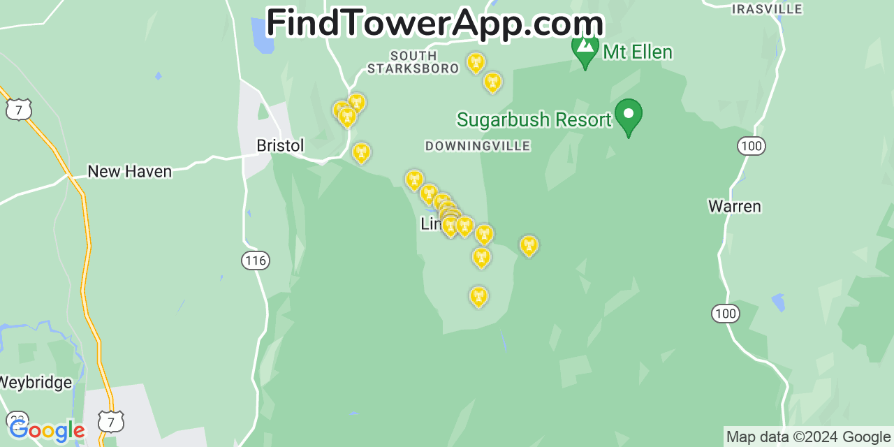 AT&T 4G/5G cell tower coverage map Lincoln, Vermont