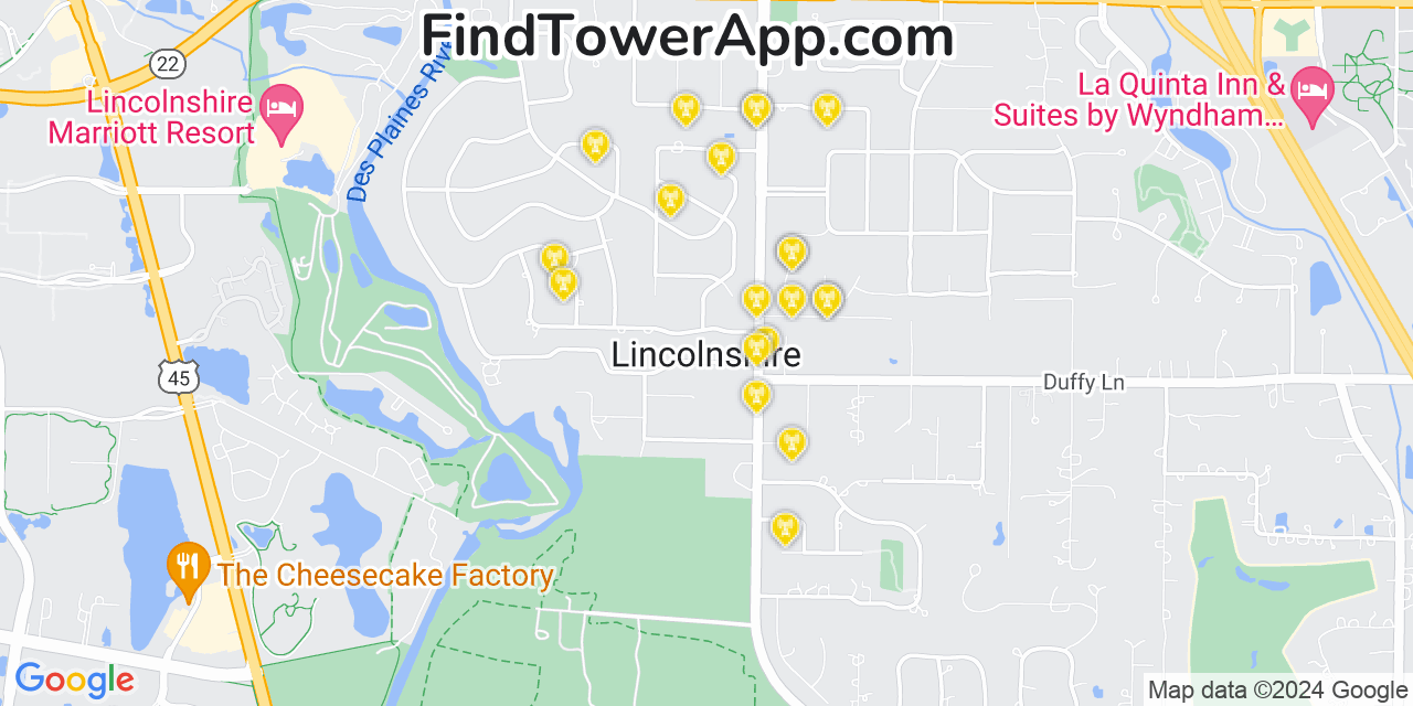 AT&T 4G/5G cell tower coverage map Lincolnshire, Illinois