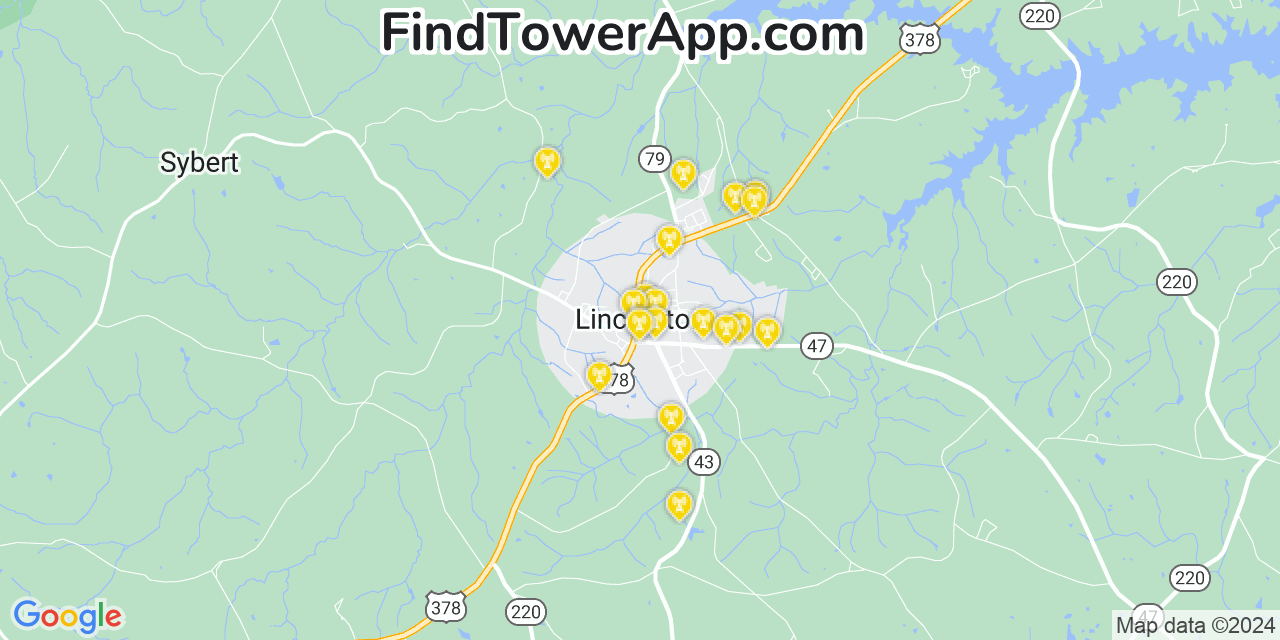 AT&T 4G/5G cell tower coverage map Lincolnton, Georgia