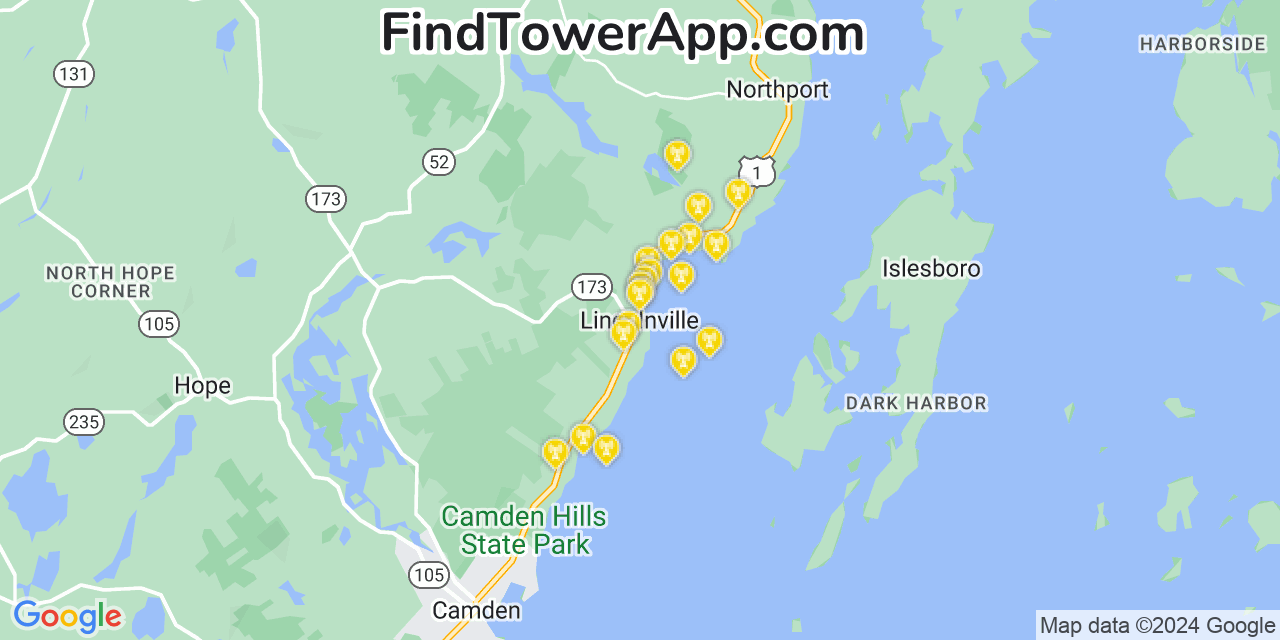 T-Mobile 4G/5G cell tower coverage map Lincolnville, Maine