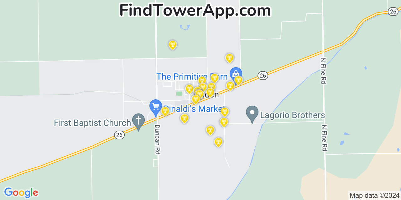 AT&T 4G/5G cell tower coverage map Linden, California