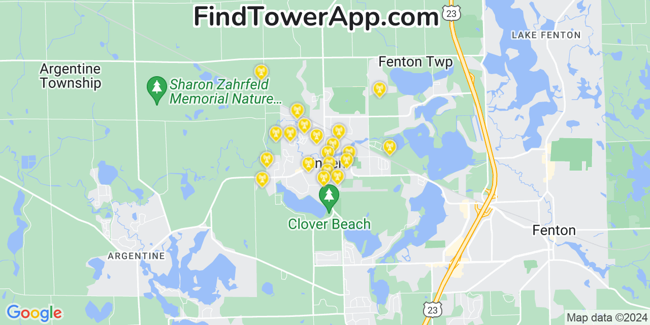 AT&T 4G/5G cell tower coverage map Linden, Michigan