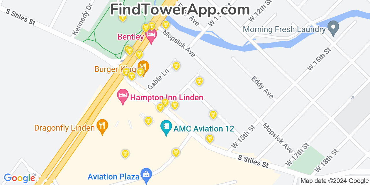 AT&T 4G/5G cell tower coverage map Linden, New Jersey