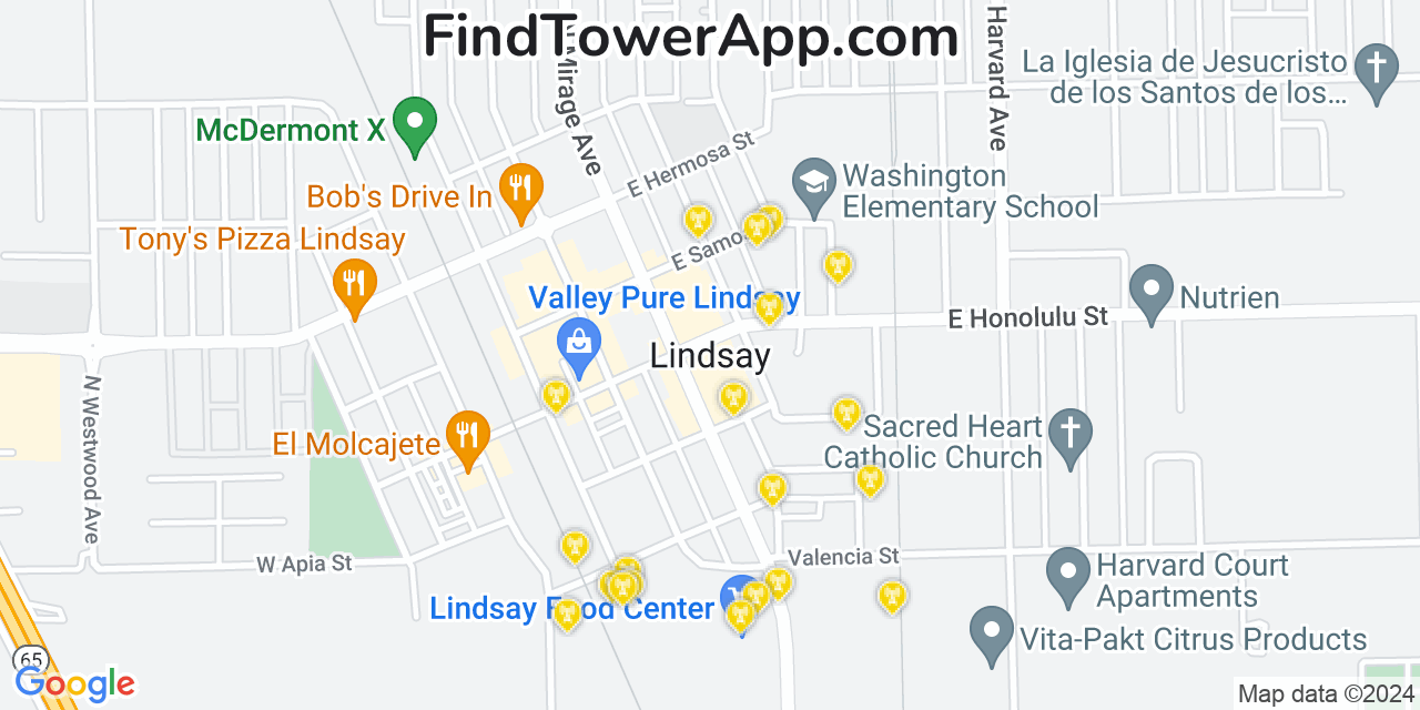 T-Mobile 4G/5G cell tower coverage map Lindsay, California