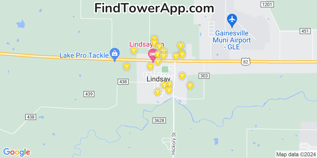 AT&T 4G/5G cell tower coverage map Lindsay, Texas
