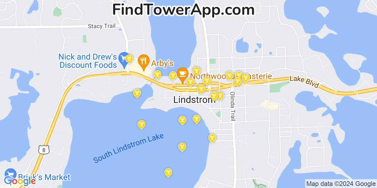 AT&T 4G/5G cell tower coverage map Lindstrom, Minnesota