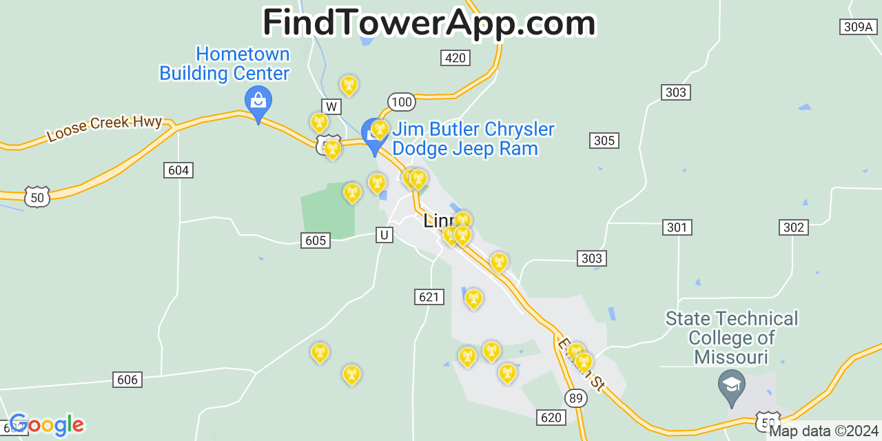 AT&T 4G/5G cell tower coverage map Linn, Missouri