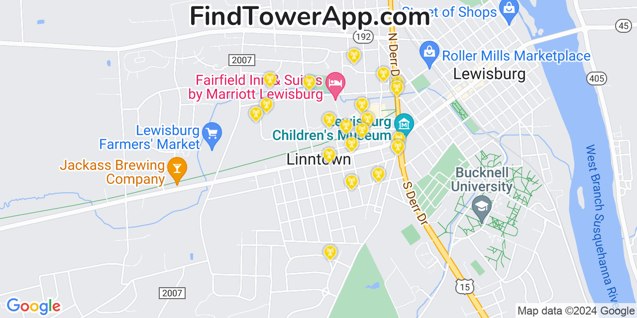 AT&T 4G/5G cell tower coverage map Linntown, Pennsylvania