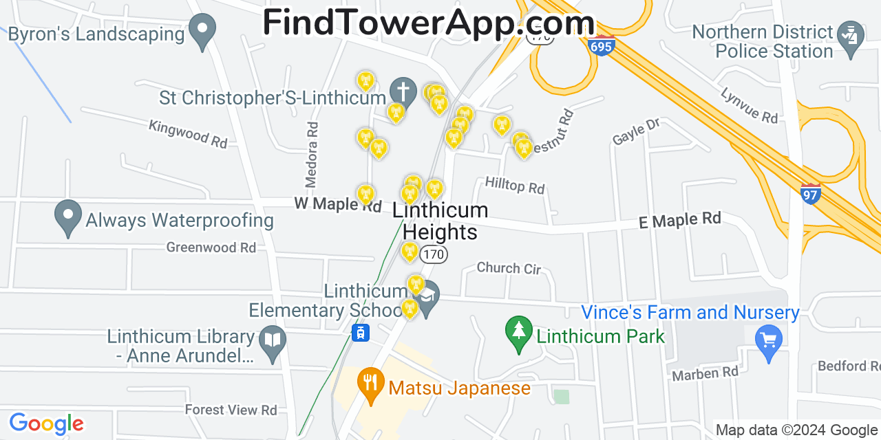 AT&T 4G/5G cell tower coverage map Linthicum, Maryland