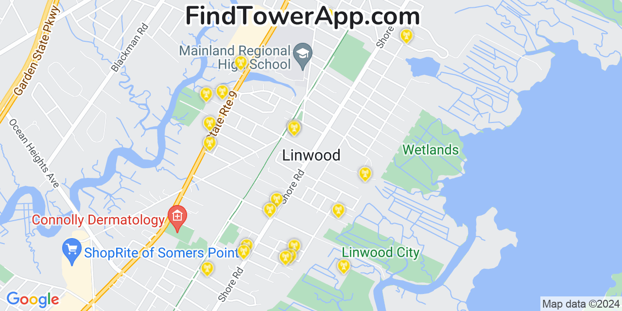 AT&T 4G/5G cell tower coverage map Linwood, New Jersey