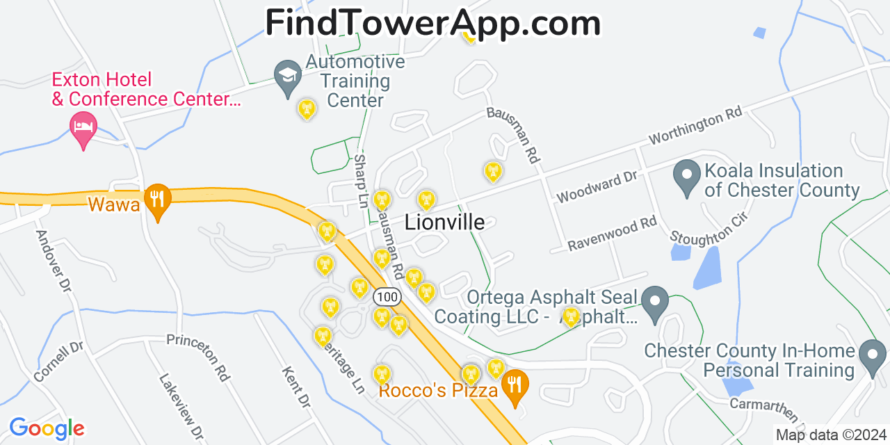 AT&T 4G/5G cell tower coverage map Lionville, Pennsylvania