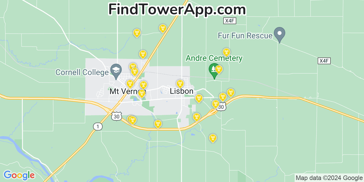 AT&T 4G/5G cell tower coverage map Lisbon, Iowa