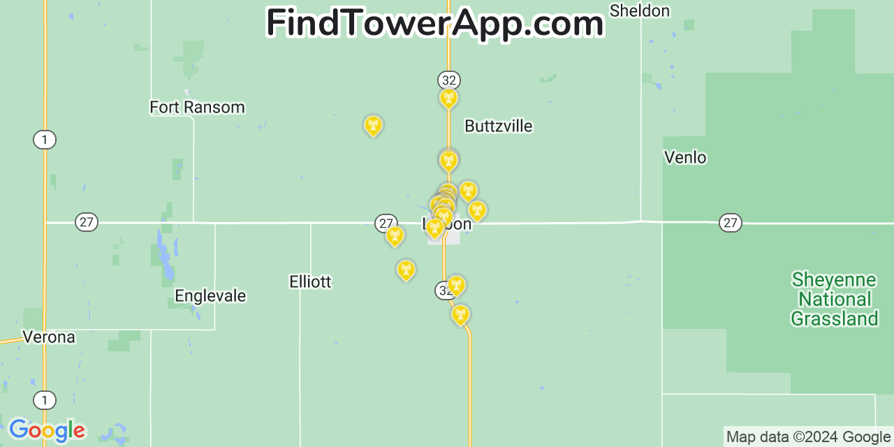 AT&T 4G/5G cell tower coverage map Lisbon, North Dakota
