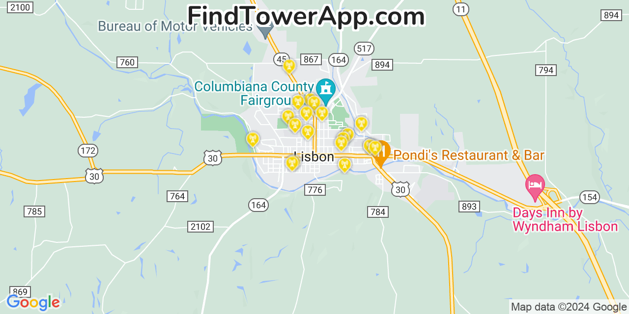 AT&T 4G/5G cell tower coverage map Lisbon, Ohio