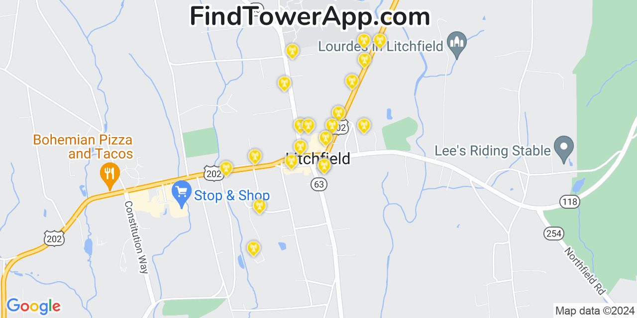 AT&T 4G/5G cell tower coverage map Litchfield, Connecticut