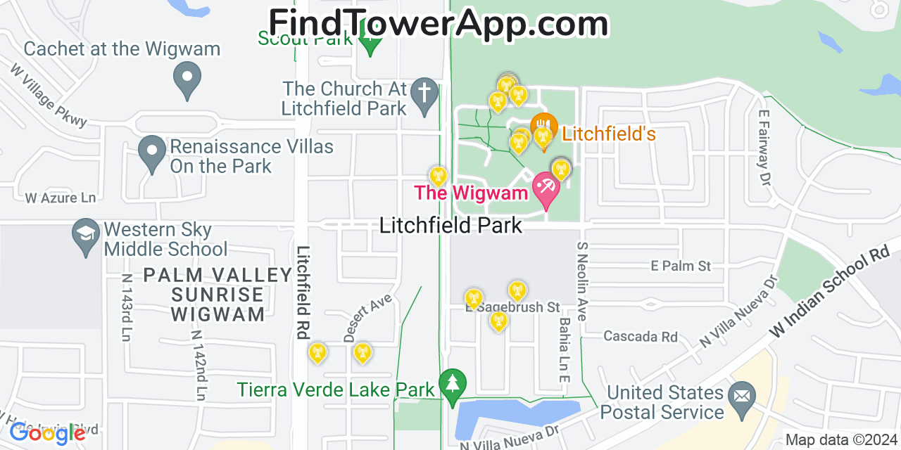 AT&T 4G/5G cell tower coverage map Litchfield Park, Arizona