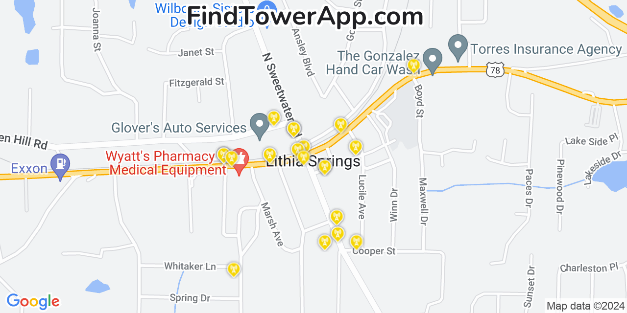 T-Mobile 4G/5G cell tower coverage map Lithia Springs, Georgia