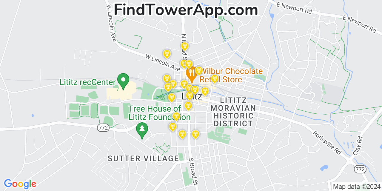 AT&T 4G/5G cell tower coverage map Lititz, Pennsylvania
