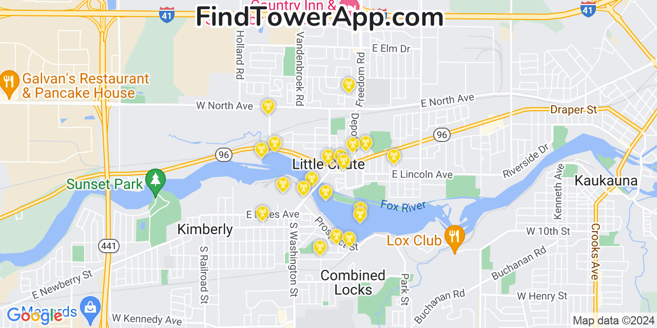 AT&T 4G/5G cell tower coverage map Little Chute, Wisconsin