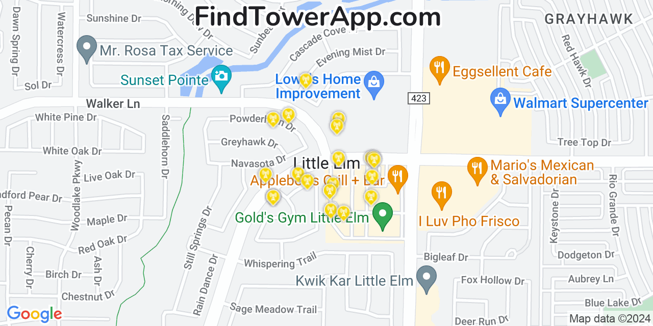 AT&T 4G/5G cell tower coverage map Little Elm, Texas