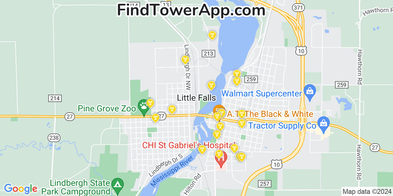 AT&T 4G/5G cell tower coverage map Little Falls, Minnesota
