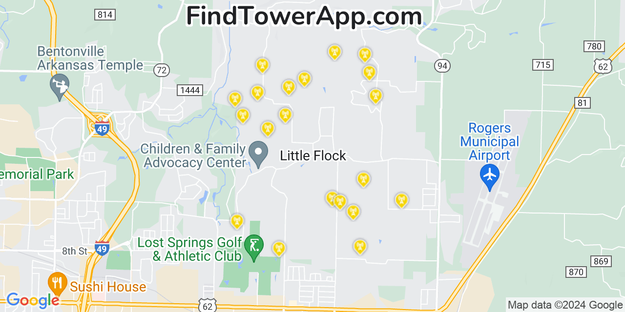 AT&T 4G/5G cell tower coverage map Little Flock, Arkansas