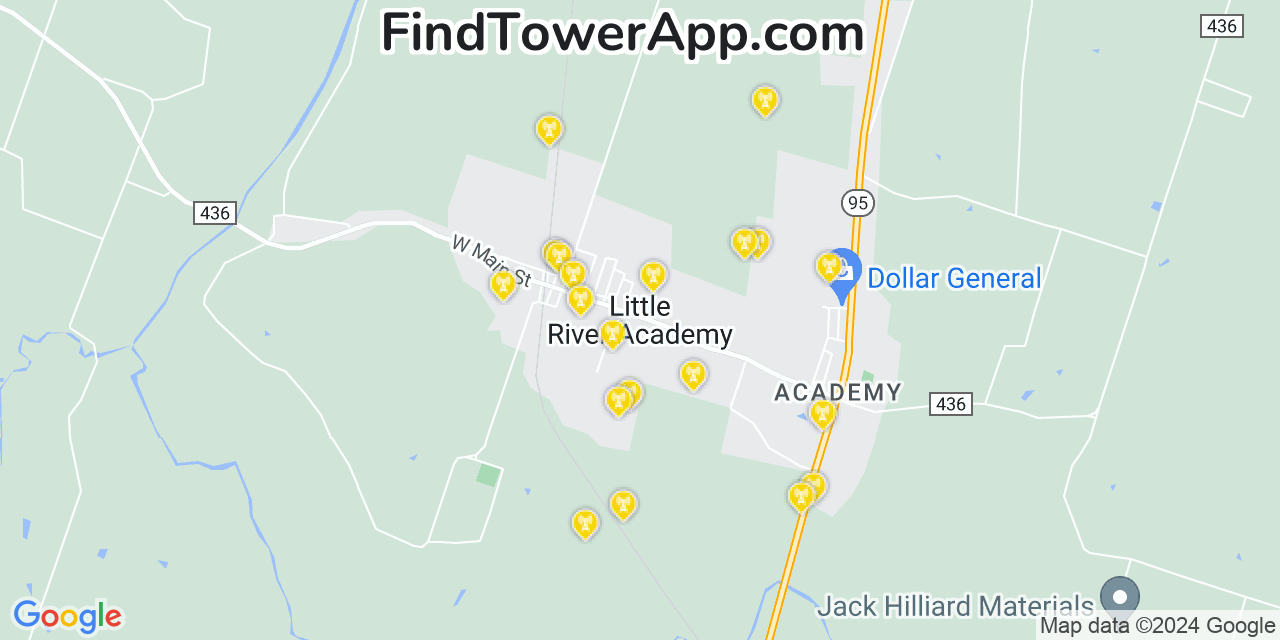 AT&T 4G/5G cell tower coverage map Little River Academy, Texas