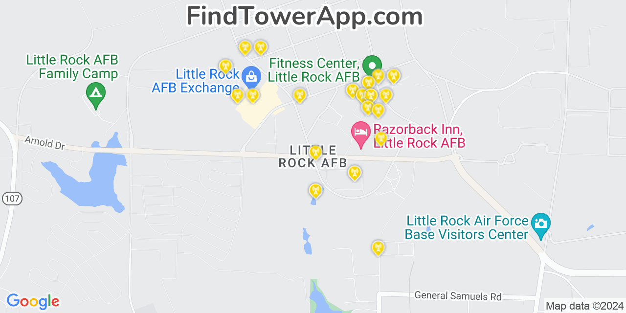 AT&T 4G/5G cell tower coverage map Little Rock Air Force Base, Arkansas