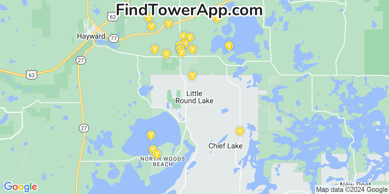 AT&T 4G/5G cell tower coverage map Little Round Lake, Wisconsin