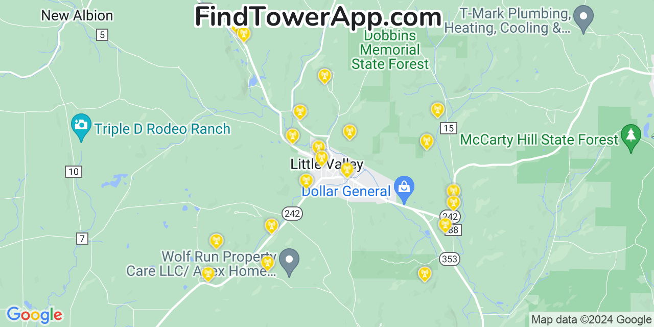 AT&T 4G/5G cell tower coverage map Little Valley, New York