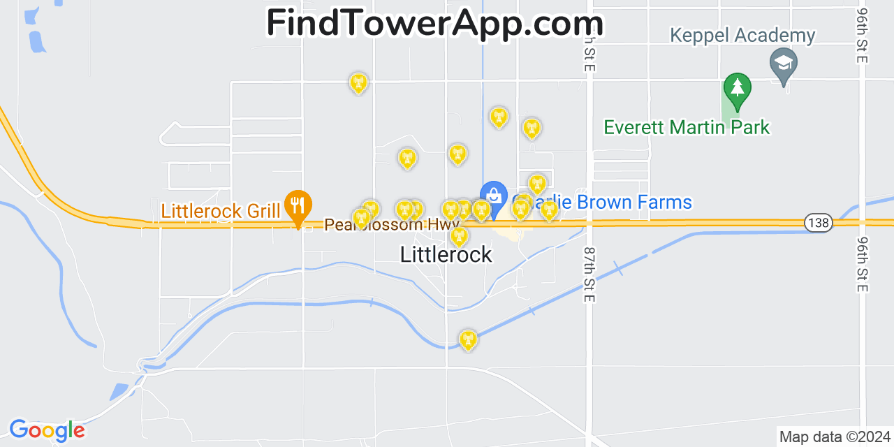 AT&T 4G/5G cell tower coverage map Littlerock, California