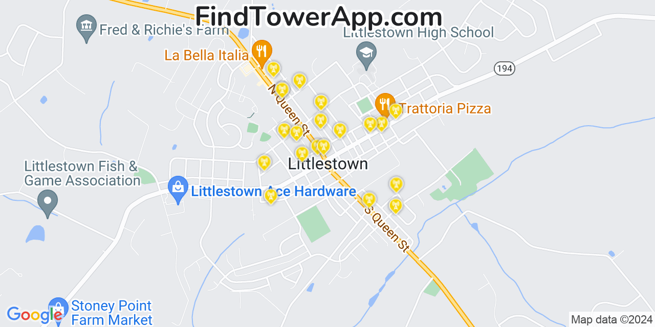 AT&T 4G/5G cell tower coverage map Littlestown, Pennsylvania