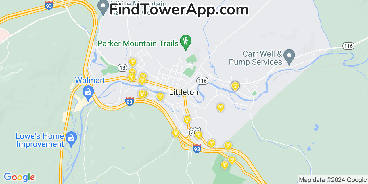 AT&T 4G/5G cell tower coverage map Littleton, New Hampshire