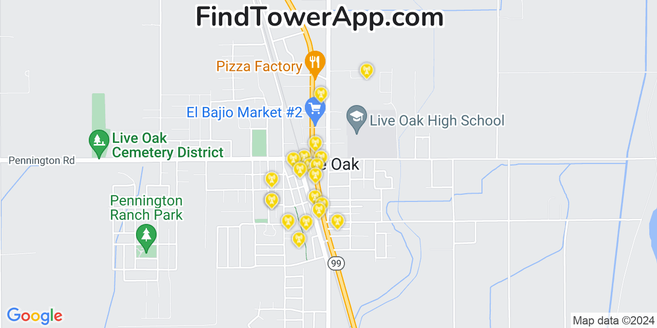 Verizon 4G/5G cell tower coverage map Live Oak, California
